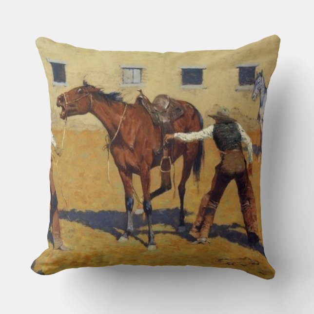 Frederic Remington Western Art “His First Lesson” Cushion (Front)