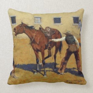 Frederic Remington Western Art “His First Lesson” Cushion