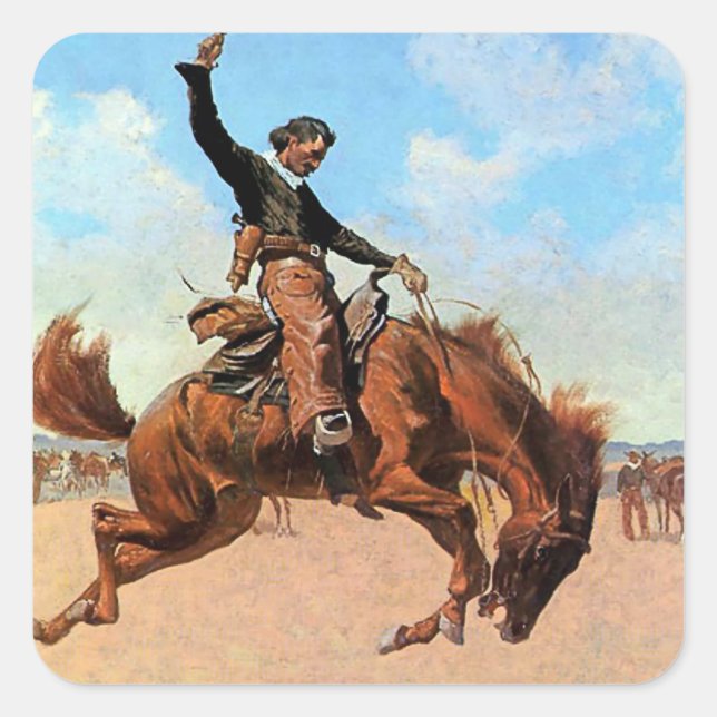 Frederic Remington Western Art “The Buck Jumper” Square Sticker (Front)