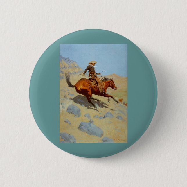 Frederic Remington's The Cowboy (1902) 6 Cm Round Badge (Front)
