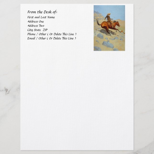Frederic Remington's The Cowboy (1902) Personalized Letterhead (Front)