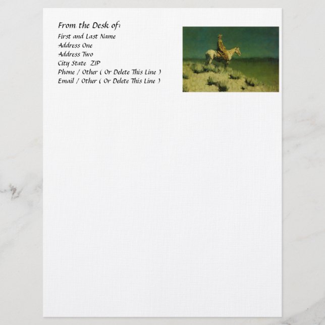 Frederic Remington's The Night Herder (circa 1908) Letterhead (Front)