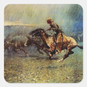 Frederick Remington Western Art “The Stampede” Square Sticker