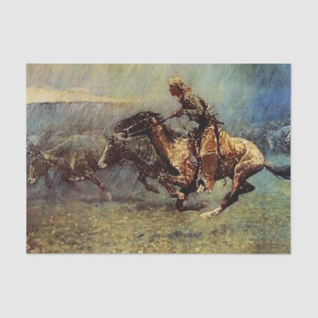 Frederick Remington Western Art “The Stampede” Tissue Paper (Front)