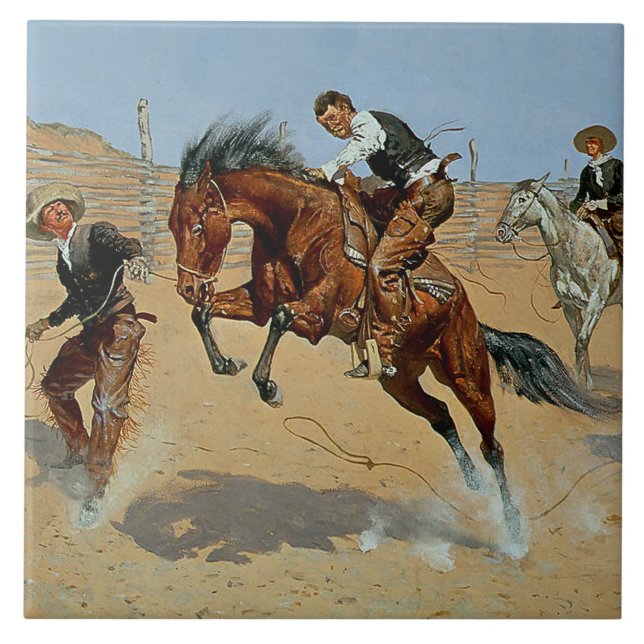 Frederick Remington Western Art “Turn Him Loose” Tile (Front)