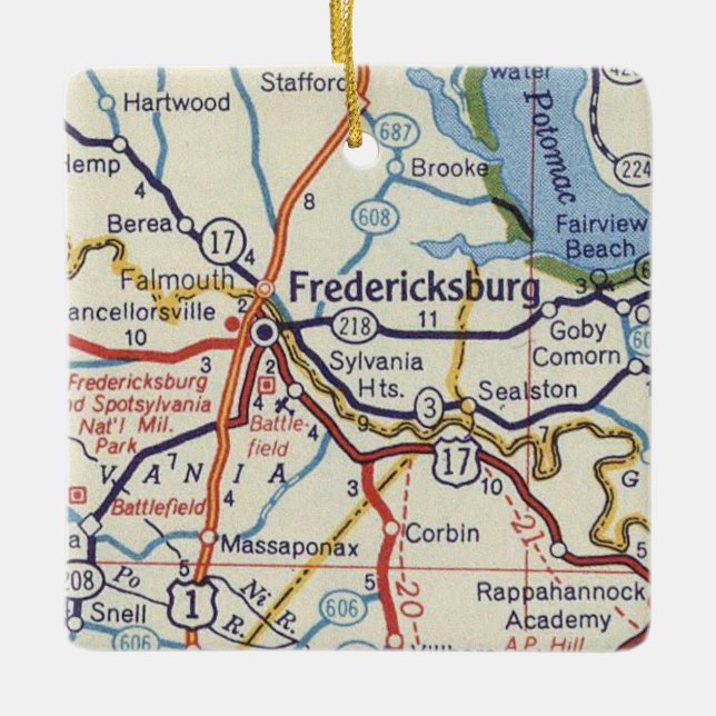 Fredericksburg VA Vintage Map Ceramic Ornament (Front)