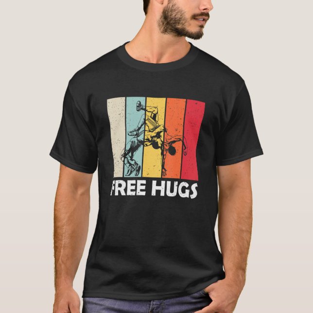 Free A Hugs Pro Wrestler Funny Wrestling T-Shirt (Front)