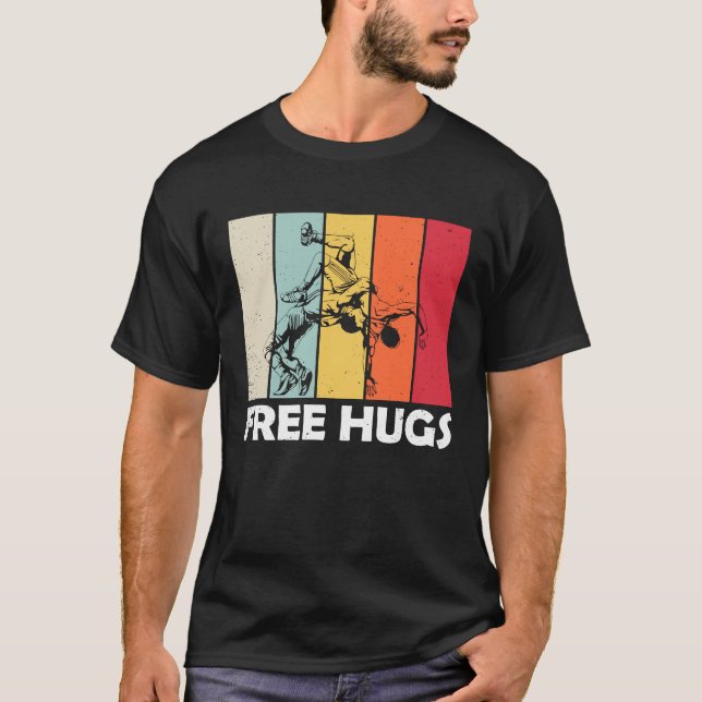 Free A Hugs Pro Wrestler  Wrestling T-Shirt (Front)