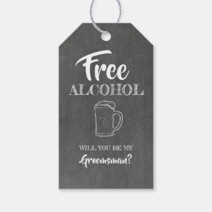 Free Alcohol Funny Groomsman Proposal Gift Tags