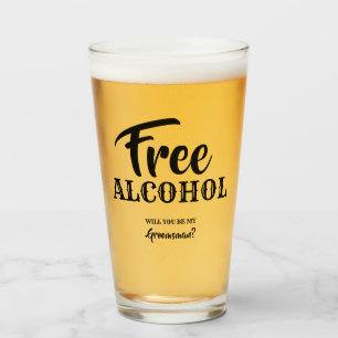 Free Alcohol - Funny Groomsman Proposal Glass