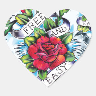 Free and Easy old school tattoo roses and banner Heart Sticker