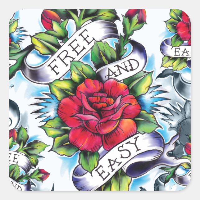 Free and Easy watercolor rose tattoo art. Square Sticker (Front)