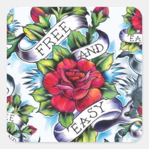 Free and Easy watercolor rose tattoo art. Square Sticker
