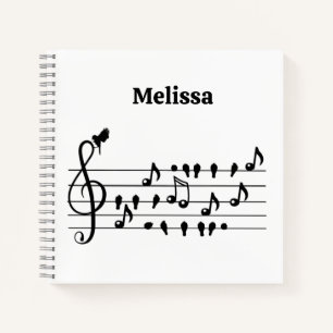Free as a bird, song birds acting as musical notes notebook