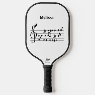 Free as a bird, song birds acting as musical notes pickleball paddle