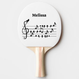 Free as a bird, song birds acting as musical notes ping pong paddle