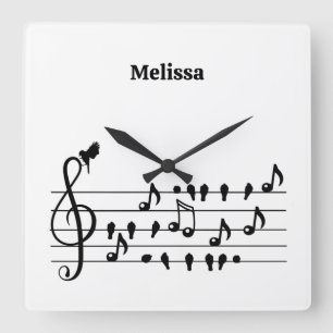 Free as a bird, song birds acting as musical notes square wall clock