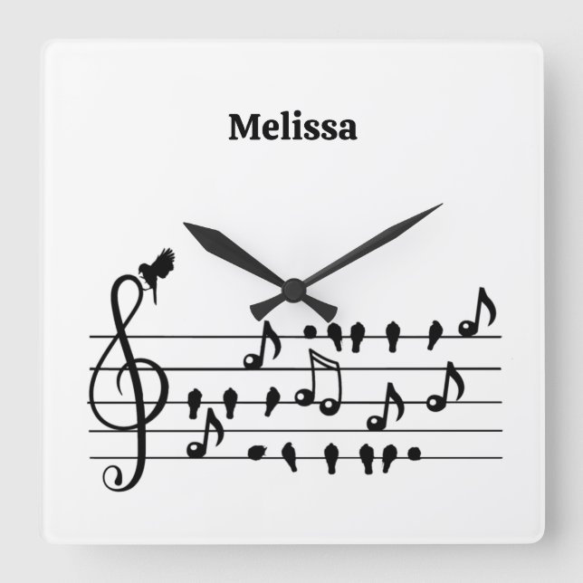 Free as a bird, song birds acting as musical notes square wall clock (Front)