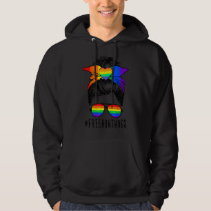 Free Aunt Hug Womens Messy Bun Rainbow Lgbt Pride Hoodie