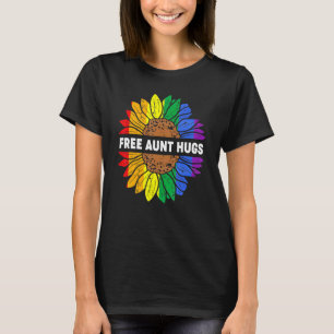 Free Aunt Hugs Lgbt Daisy Rainbow Flower Hippie Ga T-Shirt