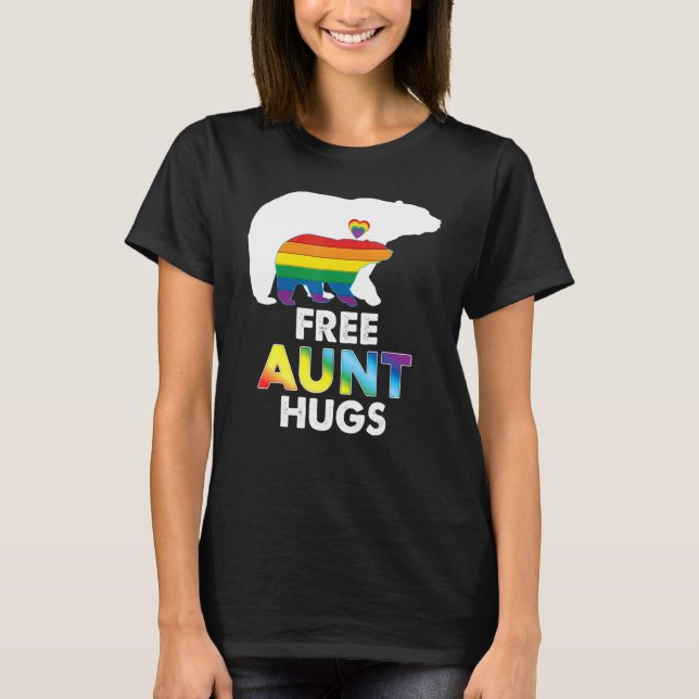 Free Aunt Hugs Rainbow Bear Lgbt Pride Gay Lesbian T-Shirt (Front)