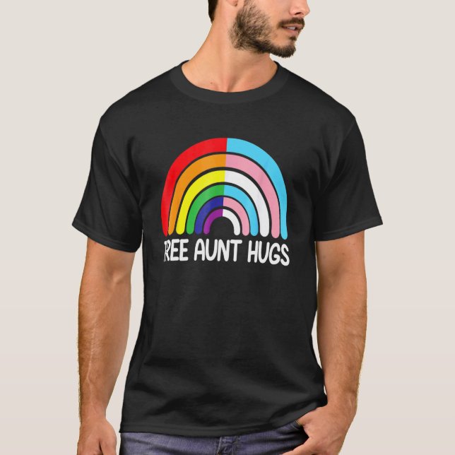 Free Aunt Hugs Rainbow Transgender Flag Lgbtq Gay  T-Shirt (Front)