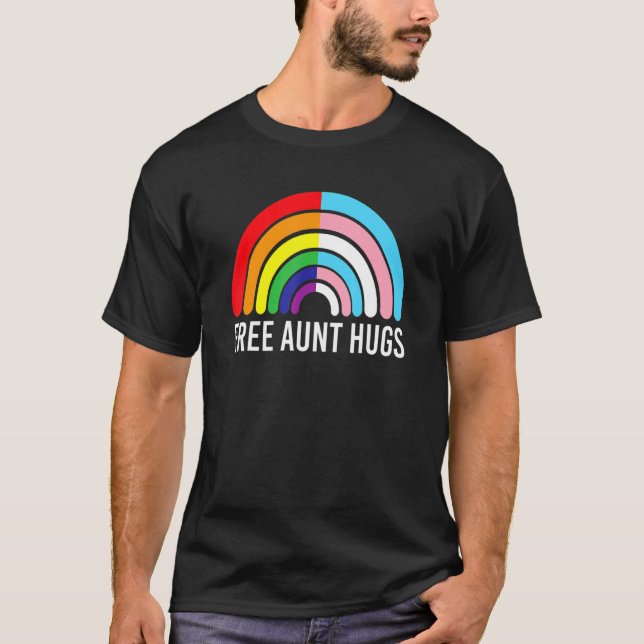 Free Aunt Hugs Rainbow Transgender Flag Lgbtq Gay  T-Shirt (Front)