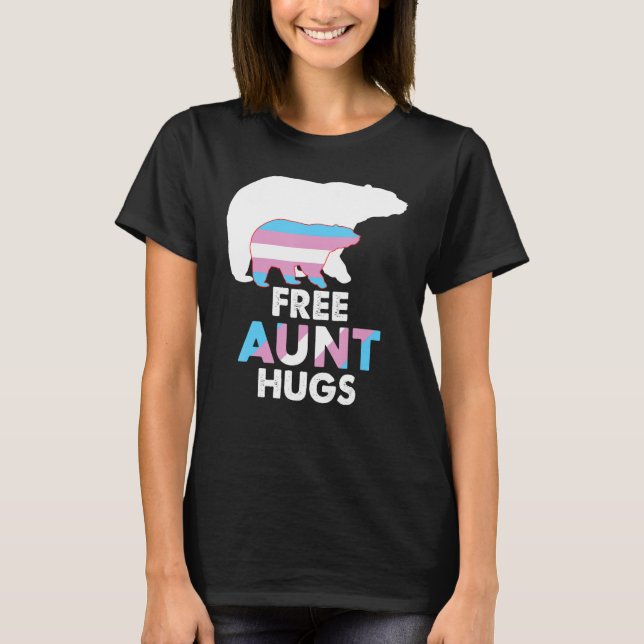 Free Aunt Hugs Transgender Rainbow Bear LGBT Pride T-Shirt (Front)