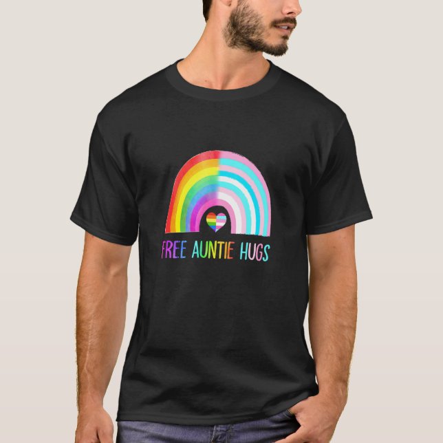 Free Auntie Hugs Gay Pride Lgbtq Lgbt Rainbow Moth T-Shirt (Front)