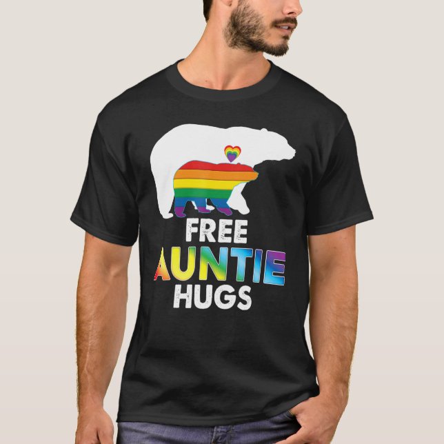 Free Auntie Hugs Rainbow Bear Lgbt Pride Gay Lesbi T-Shirt (Front)