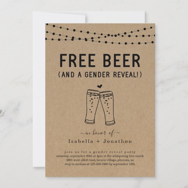 Free Beer and a Gender Reveal Party / Shower Invitation (Front)