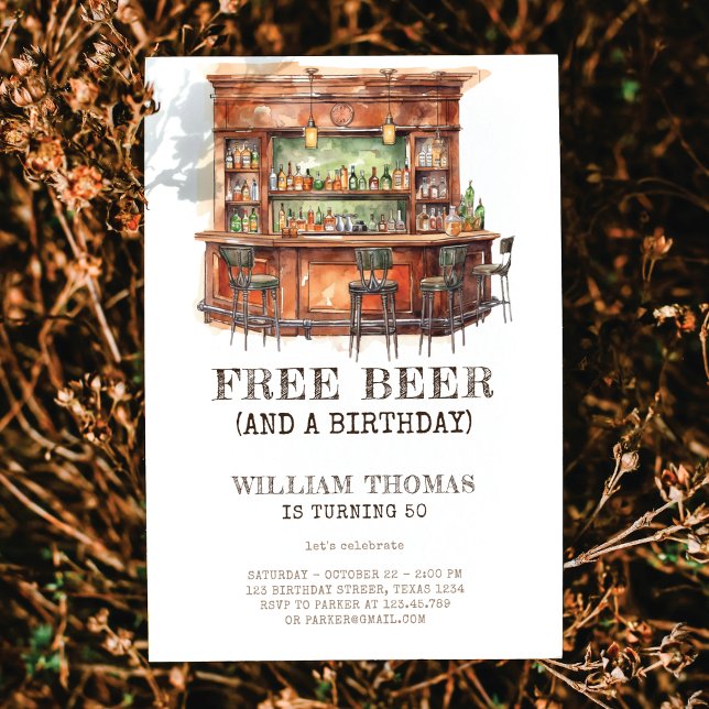 Free Beer Funny Adult Birthday Any Age Invitation (Creator Uploaded)