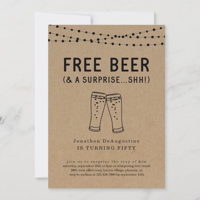 Free Beer Funny Adult Surprise Party Invitation (Front)