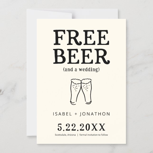 Free Beer Funny Save the Date Card Magnet (Front)
