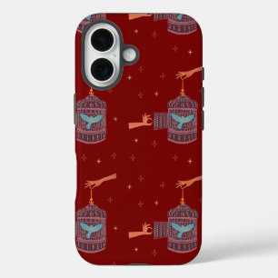 Free Bird Birdcage Folk Art Hands and Blue Bird iPhone 16 Case