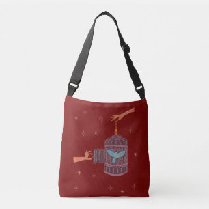 Free Bird Birdcage Folk Art Hands and Blue Bird Crossbody Bag