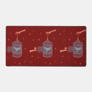 Free Bird Birdcage Folk Art Hands and Blue Bird Desk Mat
