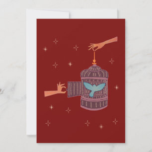 Free Bird Birdcage Folk Art Hands and Blue Bird Thank You Card