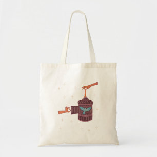 Free Bird Birdcage Folk Art Hands and Blue Bird Tote Bag