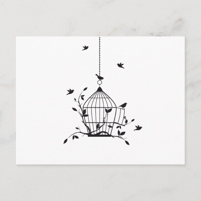 Free birds with open birdcage postcard (Front)
