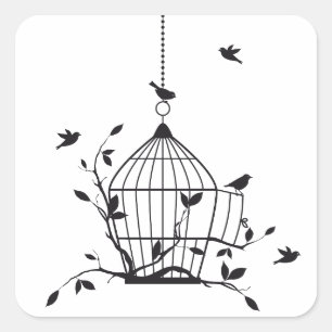 Free birds with open birdcage square sticker