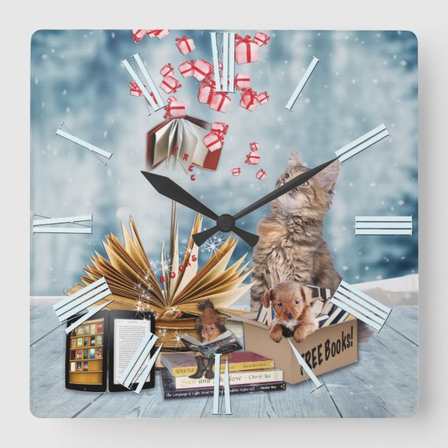 Free Books for Christmas Square Wall Clock (Front)