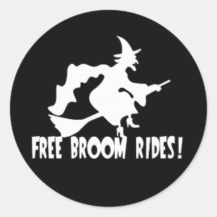 Free Broom Rides Funny Witch Classic Round Sticker