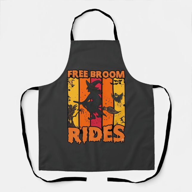 Free Broom Rides Halloween Flying Witch Ghost Bats Apron (Front)
