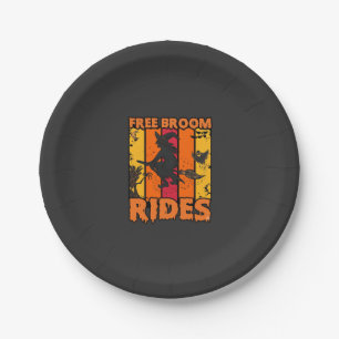Free Broom Rides Halloween Flying Witch Ghost Bats Paper Plate