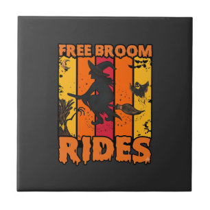 Free Broom Rides Halloween Flying Witch Ghost Bats Tile