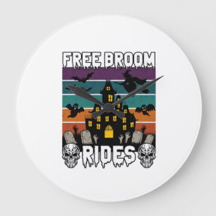 Free Broom Rides Halloween Haunted House Witch Sku Large Clock