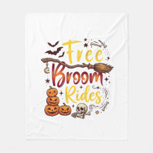 Free Broom Rides Halloween Pumpkins Skull Bats Bon Fleece Blanket