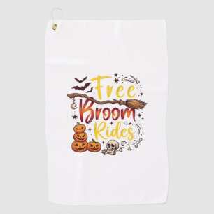Free Broom Rides Halloween Pumpkins Skull Bats Bon Golf Towel