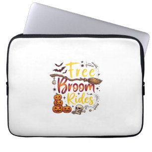 Free Broom Rides Halloween Pumpkins Skull Bats Bon Laptop Sleeve